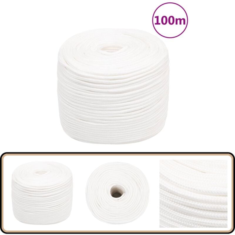 Corde de bateau Blanc complet 10 mm 100 m Polypropylène - Corde De Bateau - Corde Nautique - Polypropylène - Corde Tressée - Amarrage