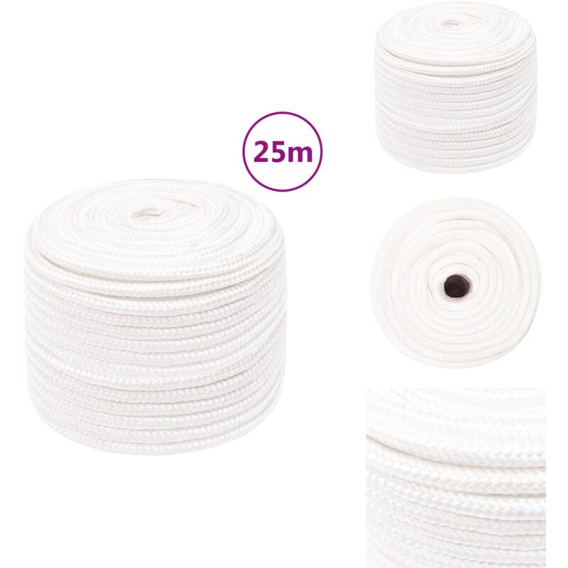 Corde de bateau Blanc complet 14 mm 25 m Polypropylène - Corde De Bateau - Corde Marine - Polypropylène - Corde Tressée - Amarrage