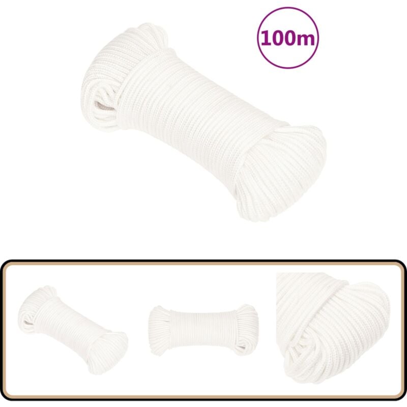 Corde de bateau Blanc complet 3 mm 100 m Polypropylène - Corde De Bateau - Corde Nautique - Polypropylène - Corde Tressée - Amarrage