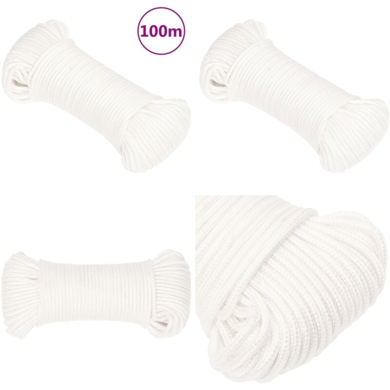 Corde de bateau Blanc complet 3 mm 100 m Polypropylène - Corde De Bateau - Corde Nautique - Polypropylène - Corde Tressée - Amarrage - Home & Living