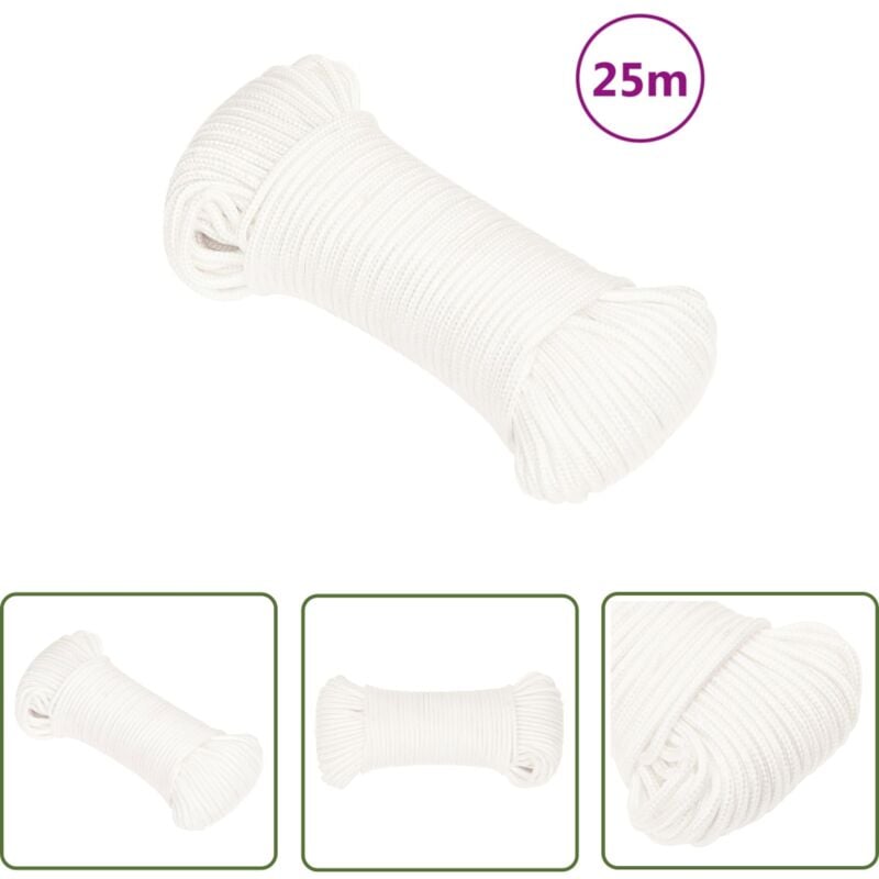 The Living Store Corde de bateau Blanc complet 3 mm 25 m Polypropylène - Corde De Bateau - Corde Marine - Polypropylène - Corde Tressée - Amarrage