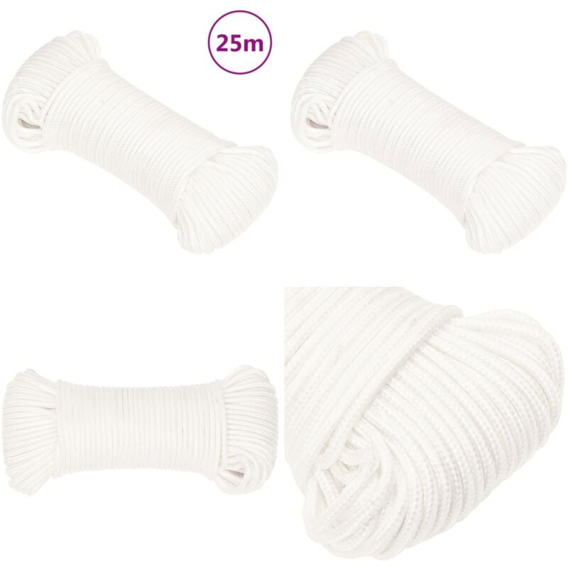 Corde de bateau Blanc complet 3 mm 25 m Polypropylène - Corde De Bateau - Corde Marine - Polypropylène - Corde Tressée - Amarrage - Home & Living