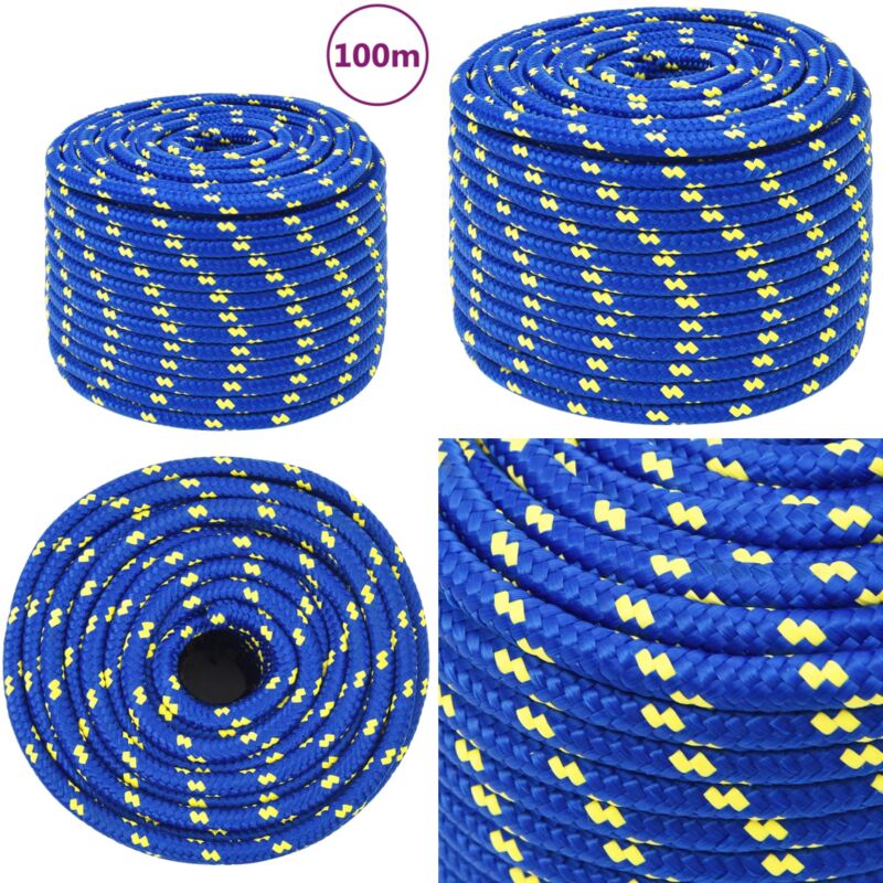 Corde de bateau Bleu 12 mm 100 m Polypropylène - Corde De Bateau - Corde Marine - Polypropylène - Corde Tressée - Amarre - Home & Living
