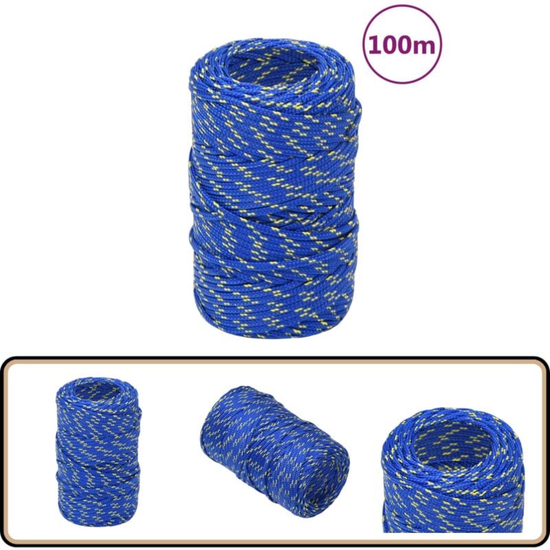 Corde de bateau Bleu 2 mm 100 m Polypropylène - Corde De Bateau - Corde Marine - Polypropylène - Corde Tressée - Amarrage
