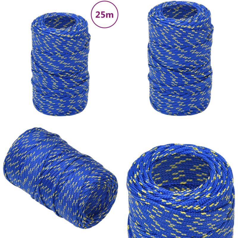 Corde de bateau Bleu 2 mm 25 m Polypropylène - Corde De Bateau - Corde Nautique - Polypropylène - Corde Tressée - Amarrage - Home & Living