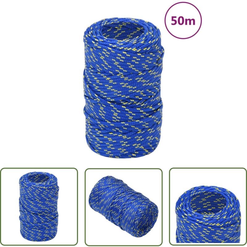 The Living Store Corde de bateau Bleu 2 mm 50 m Polypropylène - Corde De Bateau - Corde Nautique - Ligne De Pêche - Polyester - Polypropylène