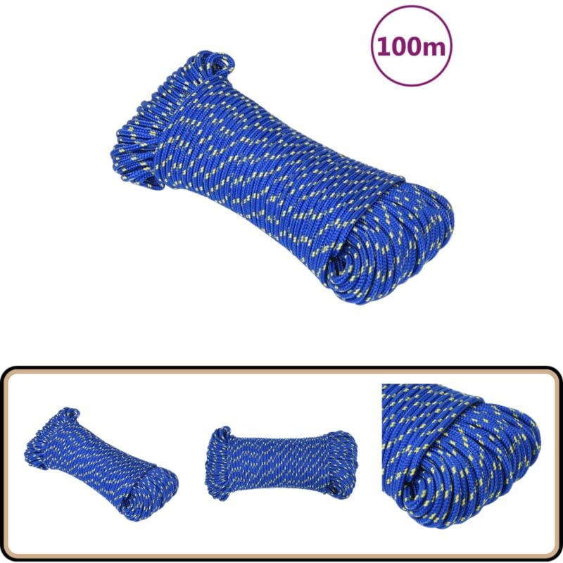 Corde de bateau Bleu 5 mm 100 m Polypropylène - Corde De Bateau - Corde Marine - Polypropylène - Corde Tressée - Amarrage