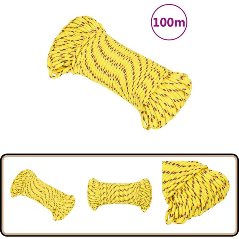 Corde de bateau Jaune 3 mm 100 m Polypropylène - Corde De Bateau - Corde Nautique - Polypropylène - Amarrage - Voilier