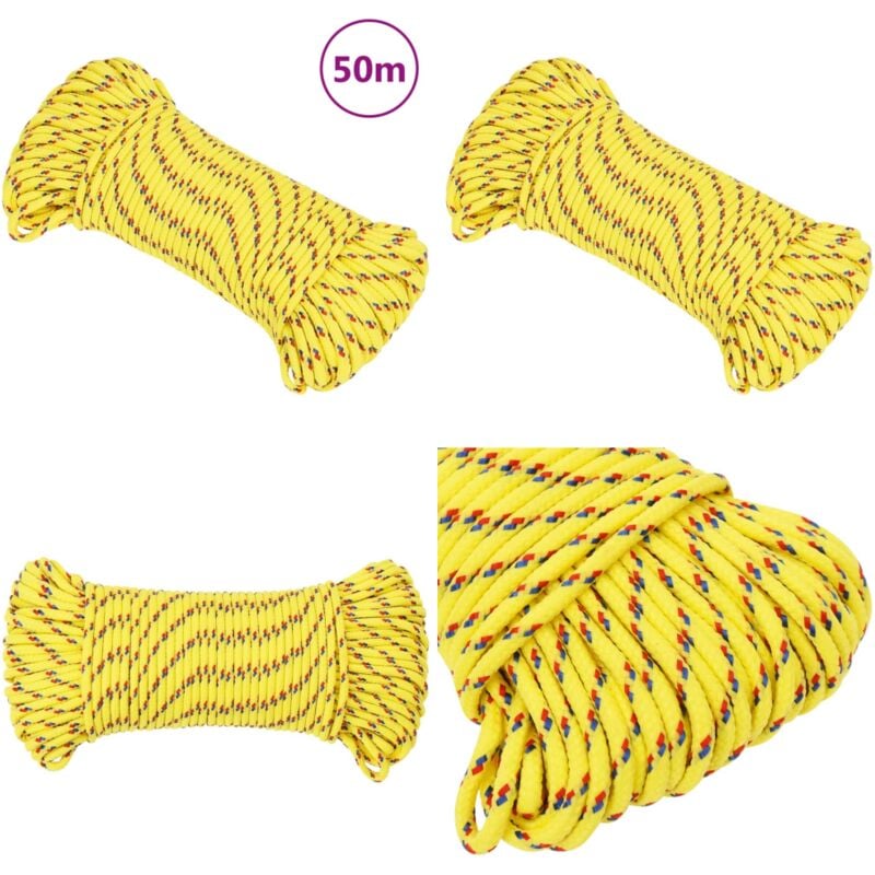 Corde de bateau Jaune 3 mm 50 m Polypropylène - Corde De Bateau - Corde Nautique - Polypropylène - Amarrage - Gréement - Home & Living