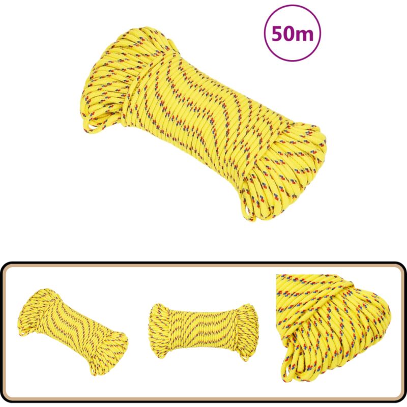 Corde de bateau Jaune 5 mm 50 m Polypropylène - Corde De Bateau - Corde Nautique - Corde Polypropylene - Amarrage - Gréement