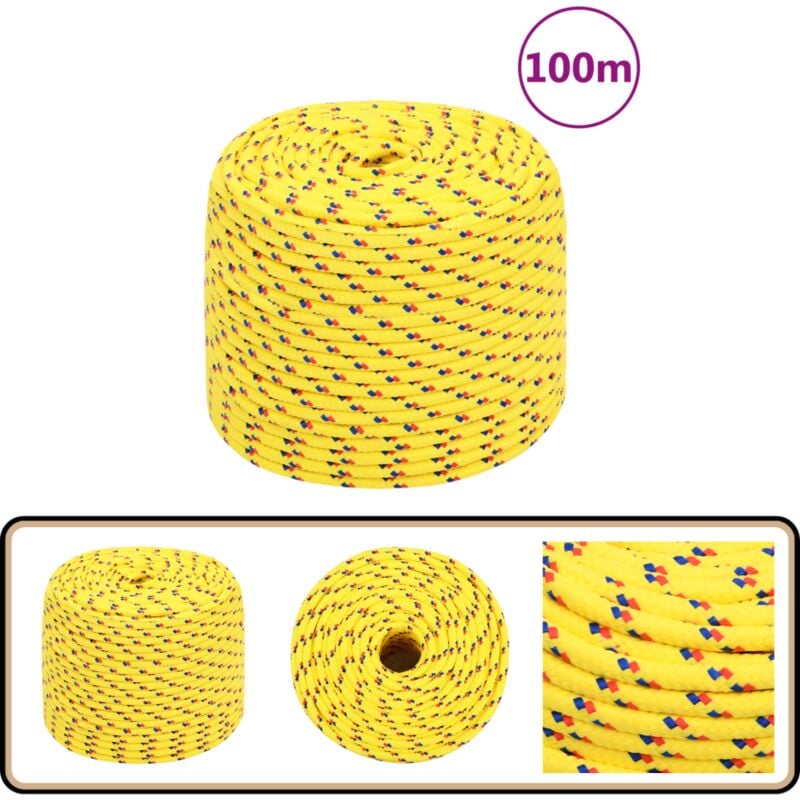 Corde de bateau Jaune 6 mm 100 m Polypropylène - Corde De Bateau - Corde Nautique - Polypropylène - Corde Tressée - Amarrage