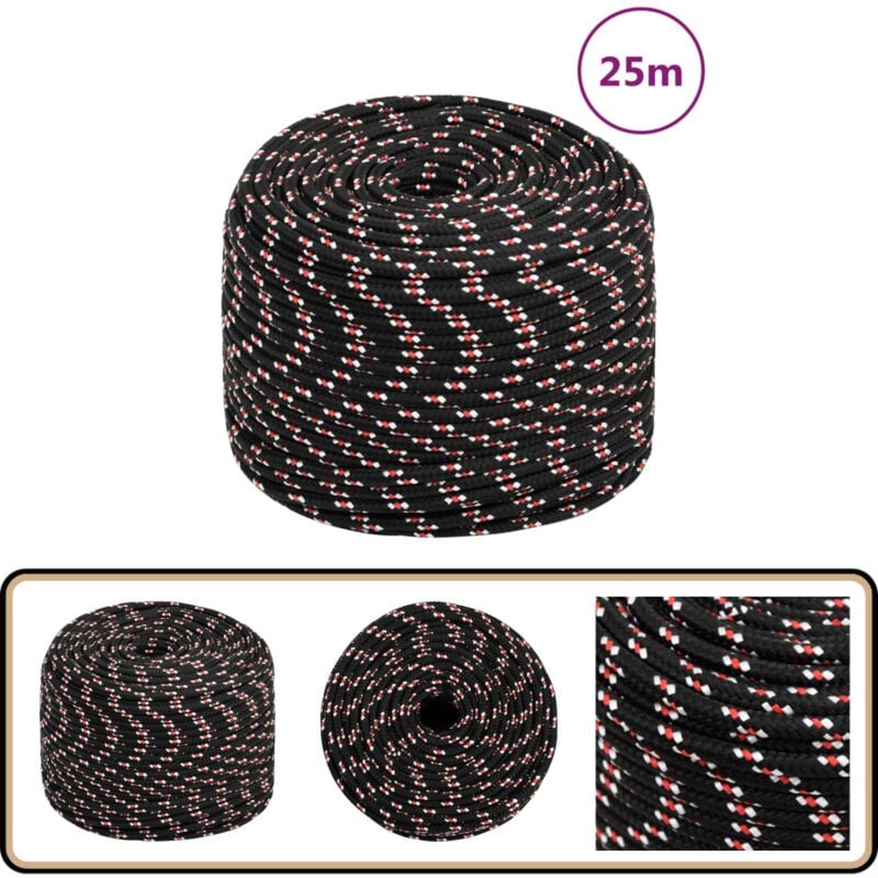 Corde de bateau Noir 10 mm 25 m Polypropylène - Corde De Bateau - Corde Marine - Polypropylène - Corde Tressée - Amarrage