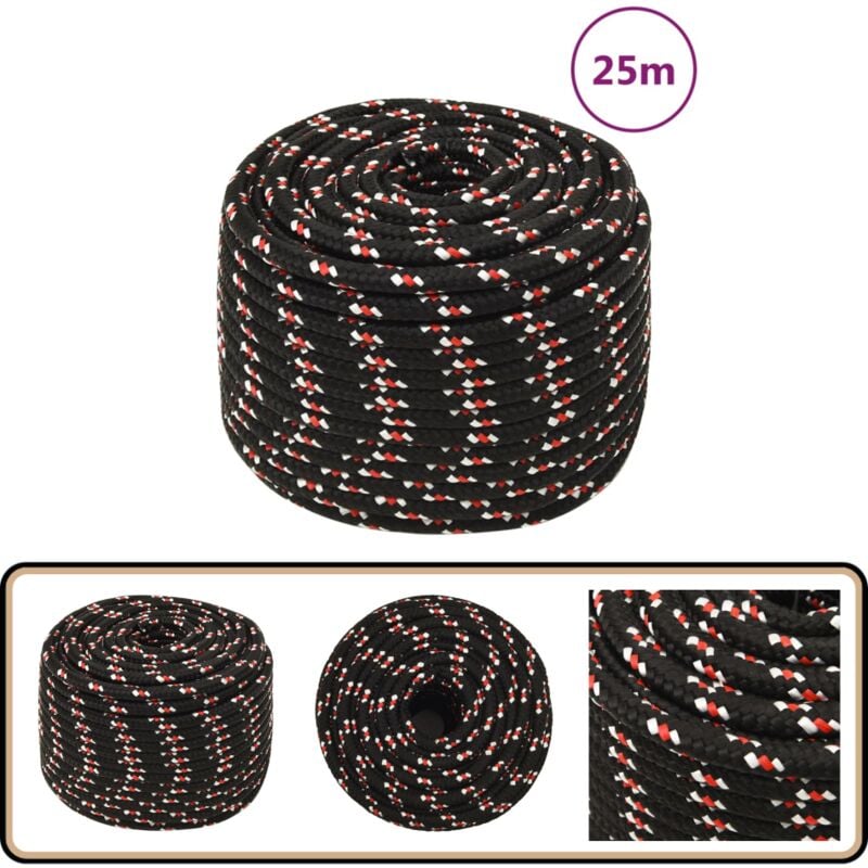 Corde de bateau Noir 12 mm 25 m Polypropylène - Corde De Bateau - Corde Nautique - Polypropylène - Corde Tressée - Amarrage