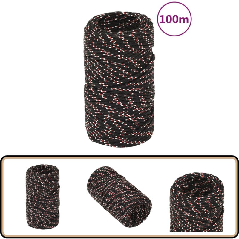 Corde de bateau Noir 2 mm 100 m Polypropylène - Corde De Bateau - Corde Nautique - Polypropylène - Corde Tressée - Amarrage