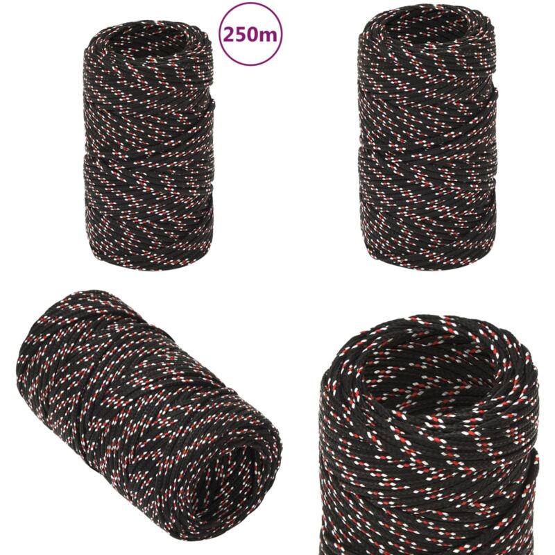 Corde de bateau Noir 2 mm 250 m Polypropylène - Corde De Bateau - Corde Nautique - Polypropylène - Corde Tressée - Amarrage - Home & Living