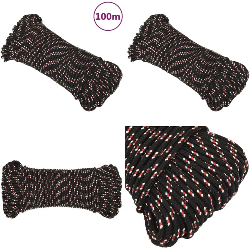 Corde de bateau Noir 3 mm 100 m Polypropylène - Corde De Bateau - Corde Marine - Polypropylène - Corde Tressée - Amarrage - Home & Living