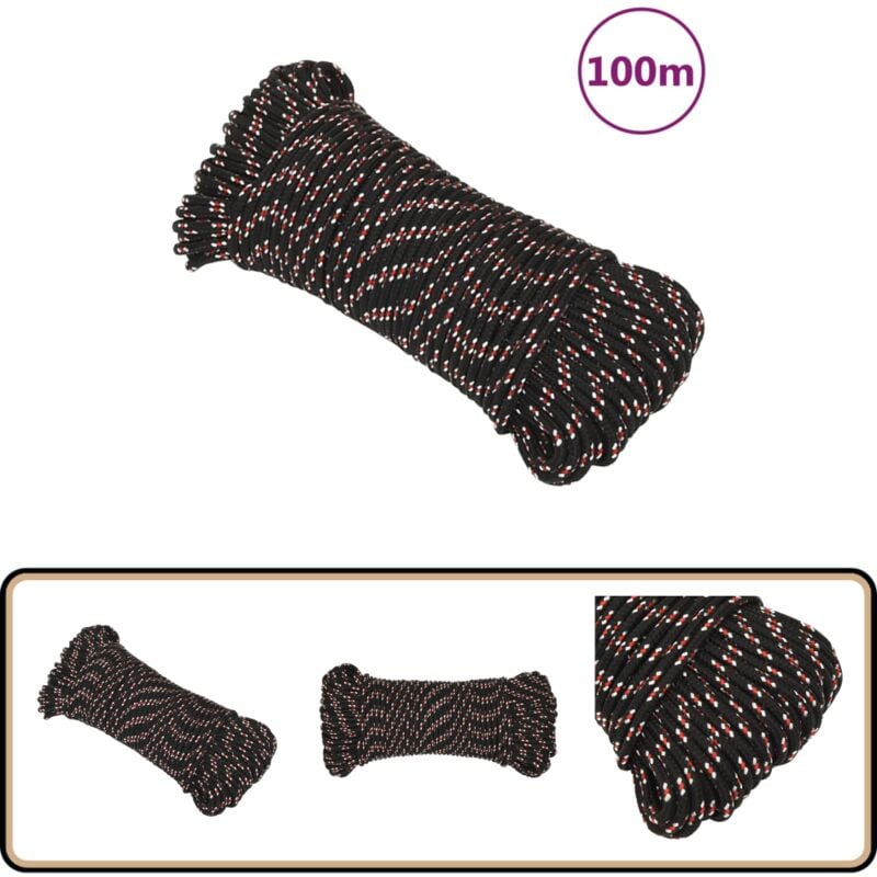 Corde de bateau Noir 4 mm 100 m Polypropylène - Corde De Bateau - Corde Marine - Polypropylène - Corde Tressée - Amarrage