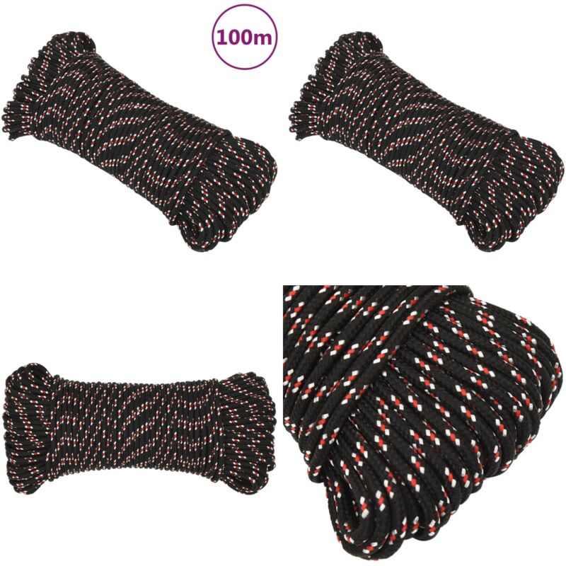 Corde de bateau Noir 5 mm 100 m Polypropylène - Corde De Bateau - Corde Nautique - Corde Polypropylene - Corde Tressée - Amarrage - Home & Living