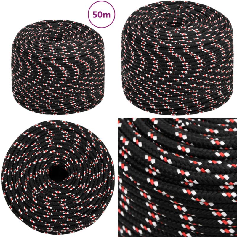 Corde de bateau Noir 6 mm 50 m Polypropylène - Corde De Bateau - Corde Nautique - Polypropylène - Corde Tressée - Amarrage - Home & Living