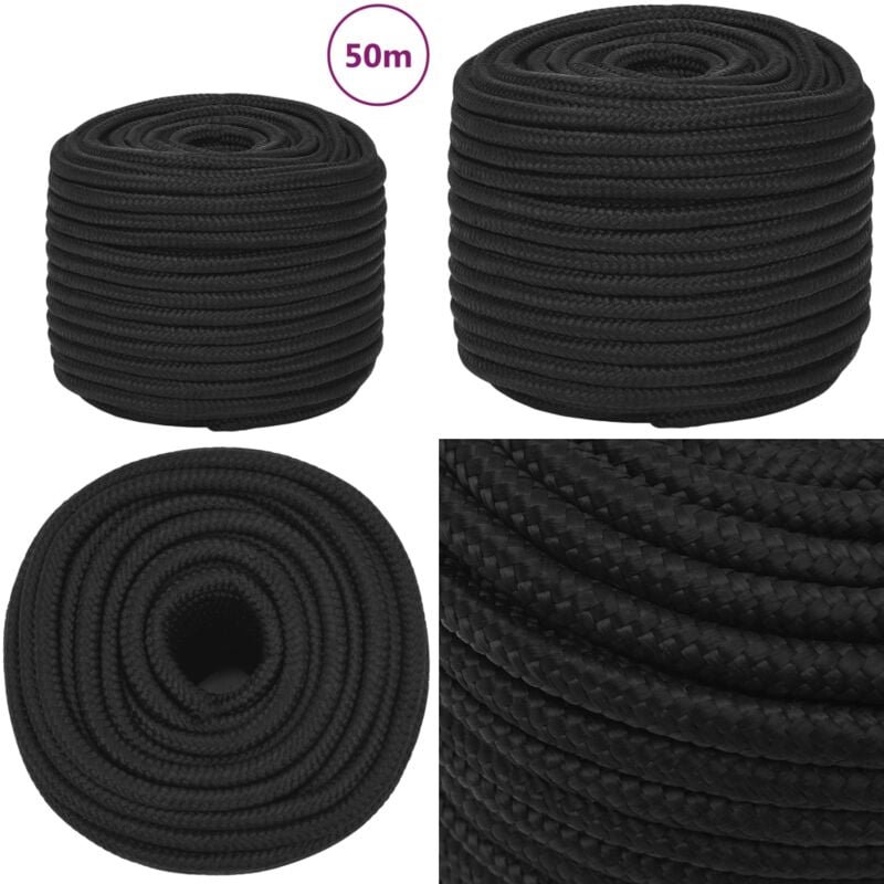 Corde de bateau Noir complet 14 mm 50 m Polypropylène - Corde De Bateau - Corde Marine - Polypropylène - Corde Tressée - Amarre - Home & Living