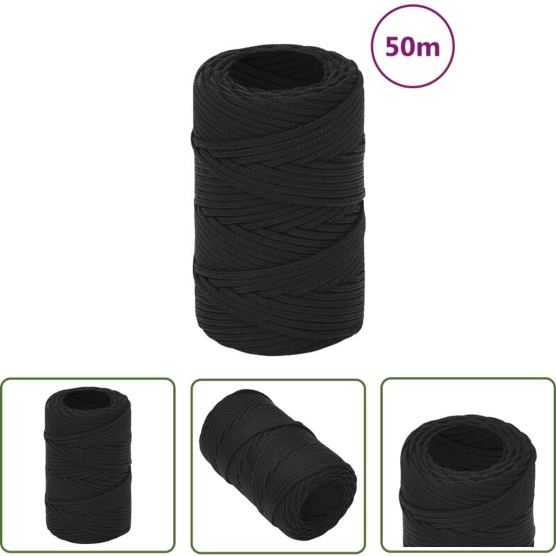 Corde de bateau Noir complet 2 mm 50 m Polypropylène - Corde De Bateau - Corde Nautique - Polypropylène - Corde Tressée - Amarrage - The Living Store