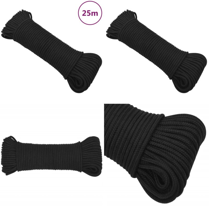 Corde de bateau Noir complet 3 mm 25 m Polypropylène - Corde De Bateau - Corde Marine - Polypropylène - Corde Tressée - Amarrage - Home & Living