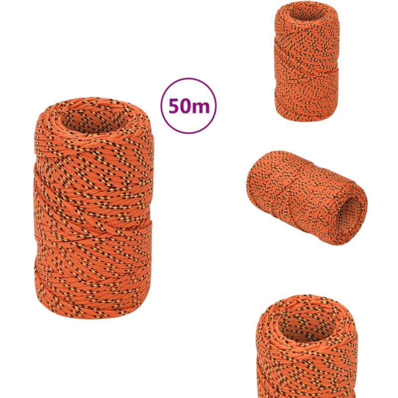 Corde de bateau Orange 2 mm 50 m Polypropylène - Corde De Bateau - Corde Polypropylene - Corde Orange - Corde Marin - Amarrage