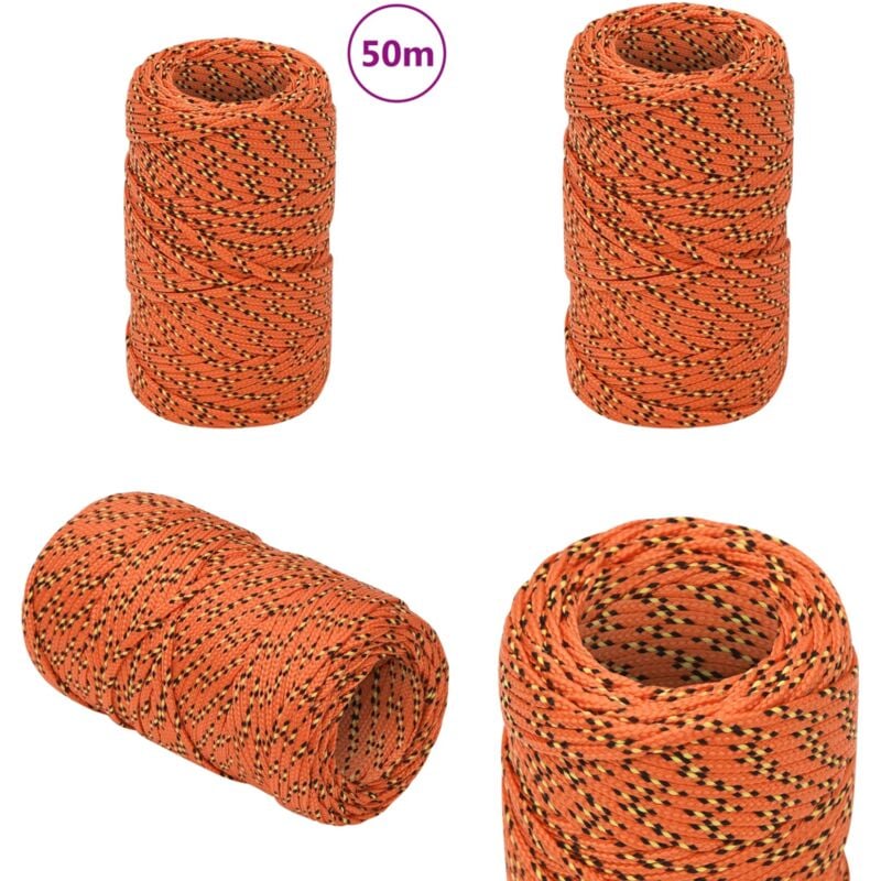 Corde de bateau Orange 2 mm 50 m Polypropylène - Corde De Bateau - Corde Polypropylene - Corde Orange - Corde Marin - Amarrage - Home & Living