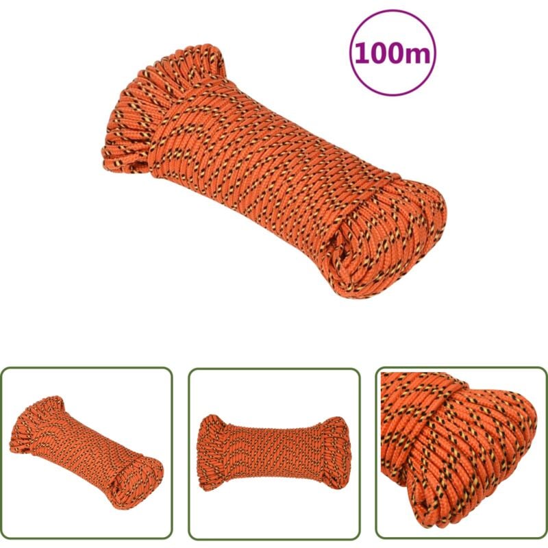 The Living Store Corde de bateau Orange 3 mm 100 m Polypropylène - Corde De Bateau - Corde Polypropylene - Corde Marine - Amarrage - Voilier