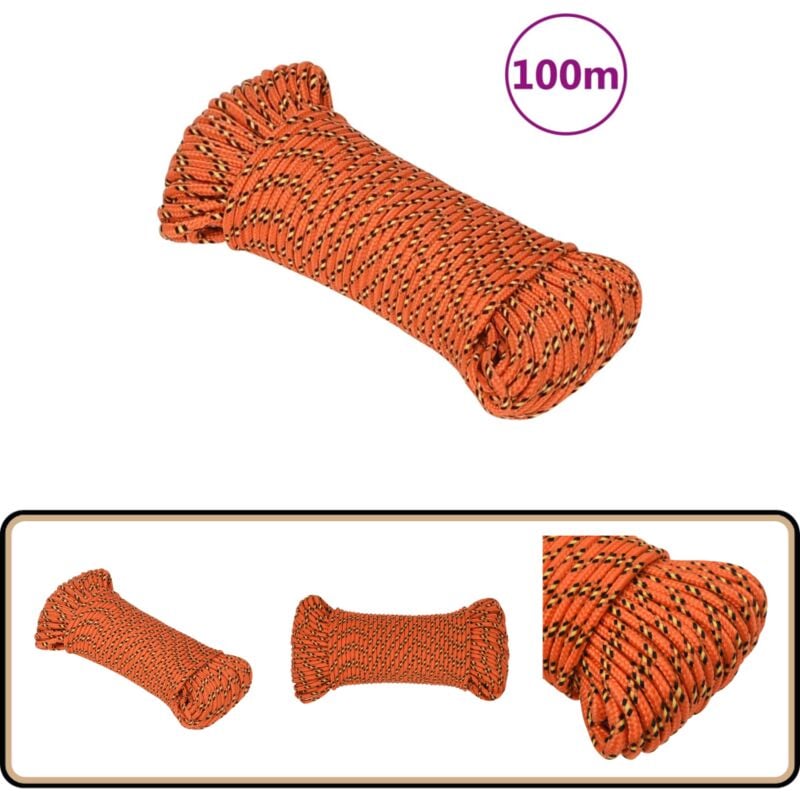 Corde de bateau Orange 3 mm 100 m Polypropylène - Corde De Bateau - Corde Polypropylene - Corde Marine - Amarrage - Voilier