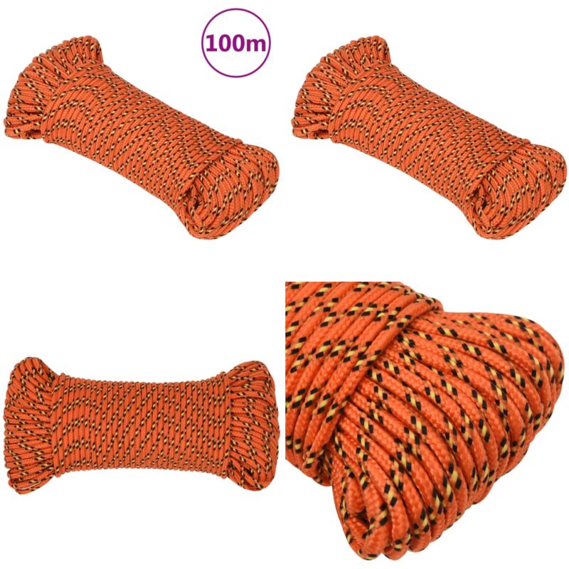 Corde de bateau Orange 4 mm 100 m Polypropylène - Corde De Bateau - Corde Polypropylene - Corde Marine - Amarrage - Voilier - Home & Living