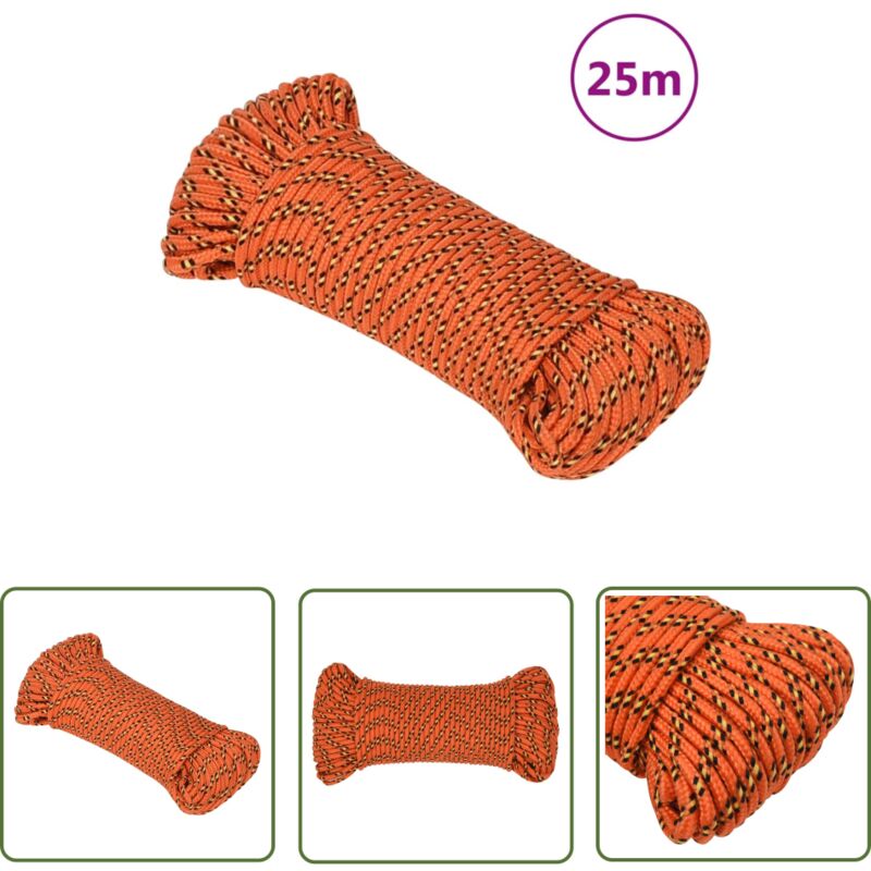 The Living Store Corde de bateau Orange 4 mm 25 m Polypropylène - Corde De Bateau - Corde Polypropylene - Corde Marine - Amarrage - Voilier