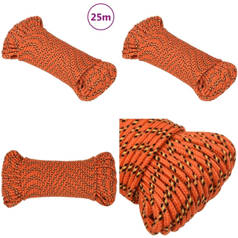 Corde de bateau Orange 4 mm 25 m Polypropylène - Corde De Bateau - Corde Polypropylene - Corde Marine - Amarrage - Voilier - Home & Living