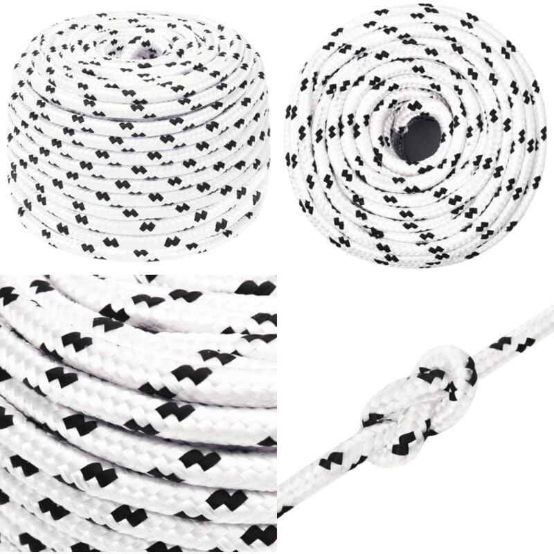 Corde de bateau tressé Blanc 10 mmx25 m Polyester - Corde De Bateau - Corde Tressée - Polyester - Ligne De Gréement - Écoute Principale - Home &