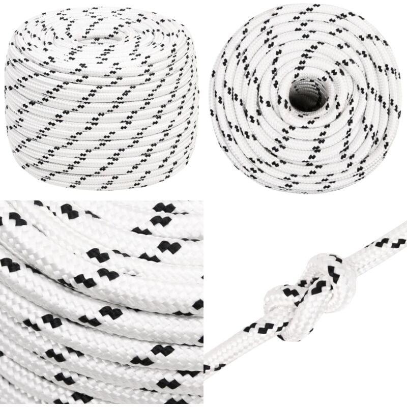 Corde de bateau tressé Blanc 12 mmx25 m Polyester - Corde Marine - Corde Polyester - Corde Tressée - Ligne De Gréement - Écoute Principale - Home &
