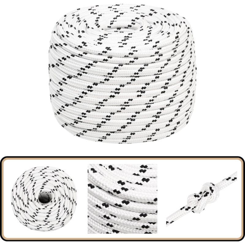 Corde de bateau tressé Blanc 14 mmx25 m Polyester - Corde Marine - Corde De Bateau - Corde Tressée - Polyester - Ligne De Gréement