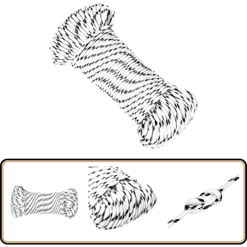 Corde de bateau tressé Blanc 3 mmx50 m Polyester - Corde Marine - Corde Polyester - Corde Tressée - Ligne De Gréement - Écoute Principale