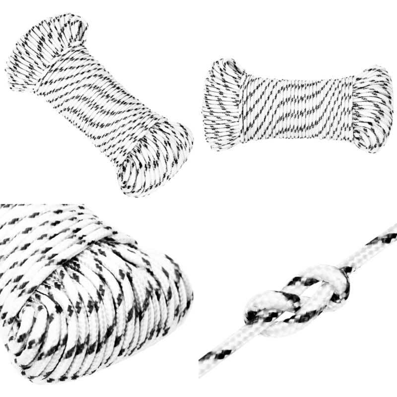 Corde de bateau tressé Blanc 4 mmx100 m Polyester - Corde Marine - Corde Polyester - Corde Tressée - Ligne De Gréement - Écoute Principale - Home &