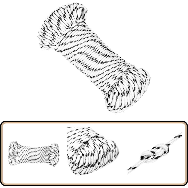 Corde de bateau tressé Blanc 5 mmx50 m Polyester - Corde Marine - Corde Polyester - Corde Tressée - Ligne De Gréement - Écoute Principale