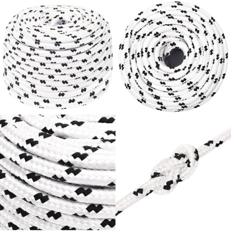 Corde de bateau tressé Blanc 6 mmx25 m Polyester - Corde Marine - Corde Polyester - Corde Tressée - Ligne De Gréement - Écoute Principale - Home &