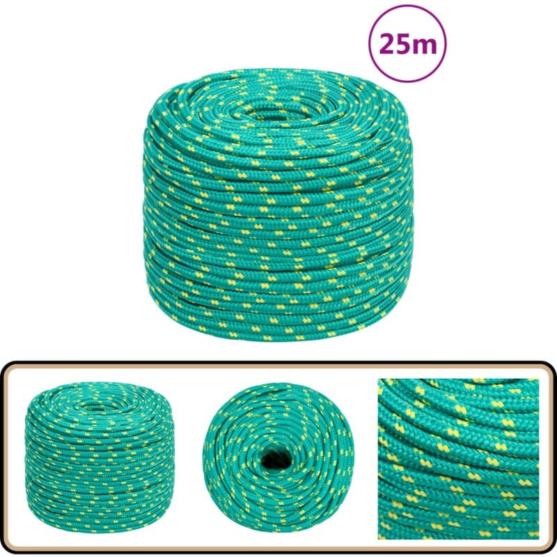 Corde de bateau Vert 10 mm 25 m Polypropylène - Corde De Bateau - Corde Marine - Polypropylène - Corde Tressée - Amarrage