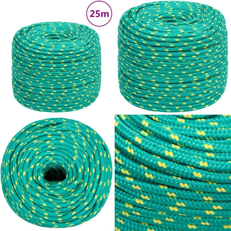 Corde de bateau Vert 10 mm 25 m Polypropylène - Corde De Bateau - Corde Marine - Polypropylène - Corde Tressée - Amarrage - Home & Living