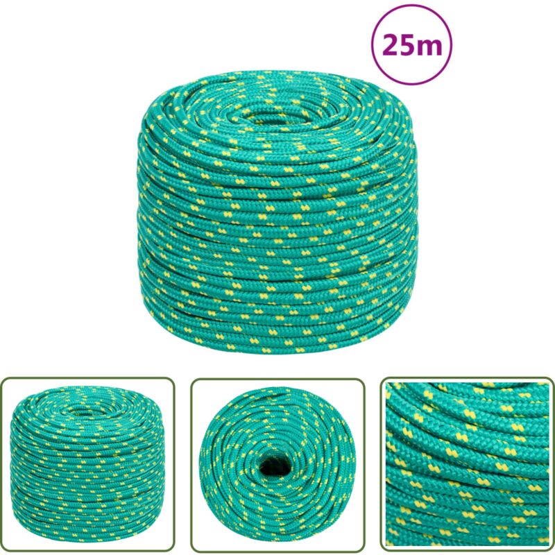 The Living Store Corde de bateau Vert 10 mm 25 m Polypropylène - Corde De Bateau - Corde Marine - Polypropylène - Corde Tressée - Amarrage