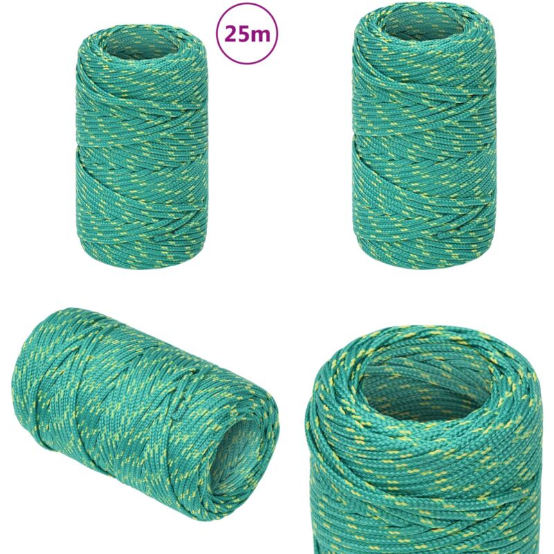 Corde de bateau Vert 2 mm 25 m Polypropylène - Corde De Bateau - Corde Marin - Polypropylène - Corde Tressée - Amarrage - Home & Living