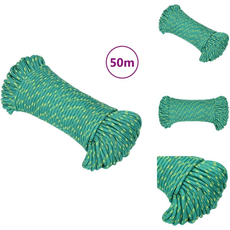 Corde de bateau Vert 4 mm 50 m Polypropylène - Corde De Bateau - Corde Marine - Polypropylène - Corde Tressée - Amarrage