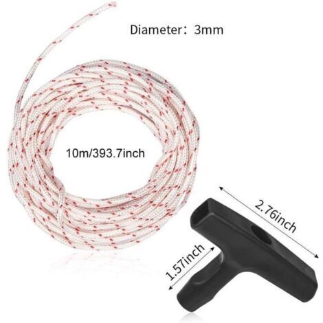Corde de Démarreur à Rappel 10 Mètres 3,0 mm, Corde de Traction Avec 3 Pièces Poignée de Démarrage pour Pièces de Tondeuse à Gazon Tondeuse à Tronçonneuse Brosse à Bordure Moteur de Coupe