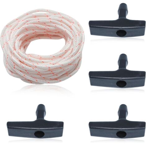 Corde de Démarreur,Corde de Démarrage Tondeuse à Gazon 10 mètres Ø4mm,Corde de Traction avec 4 Pièces Poignée de Démarrage Adaptée Aux Tondeuses à Gazon, Tronçonneuses, Coupe-Bordures