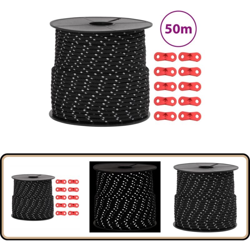 Corde de haubanage de tente avec bandes réfléchissantes et clés - Corde De Tente - Corde De Haubanage - Accessoires De Tente - Matériel De Camping