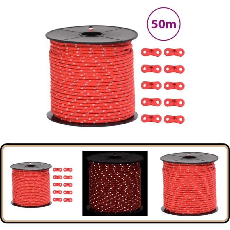 Corde de haubanage de tente avec bandes réfléchissantes et clés - Corde De Tente - Corde De Haubanage - Accessoires De Tente - Matériel De Camping