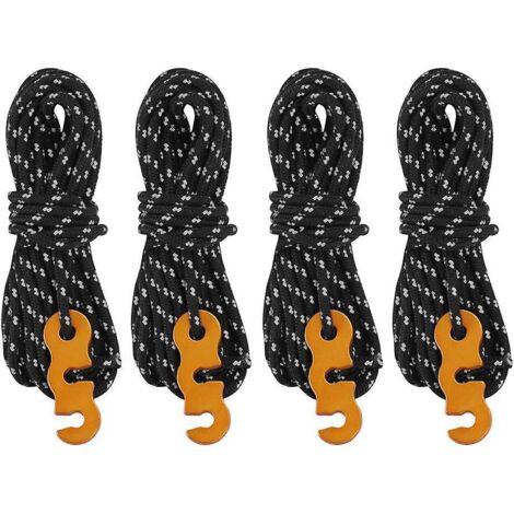 Corde de haubanage de tente, coupe-vent et réfléchissante, avec tendeurs en aluminium, noire, pour la randonnée et le camping.